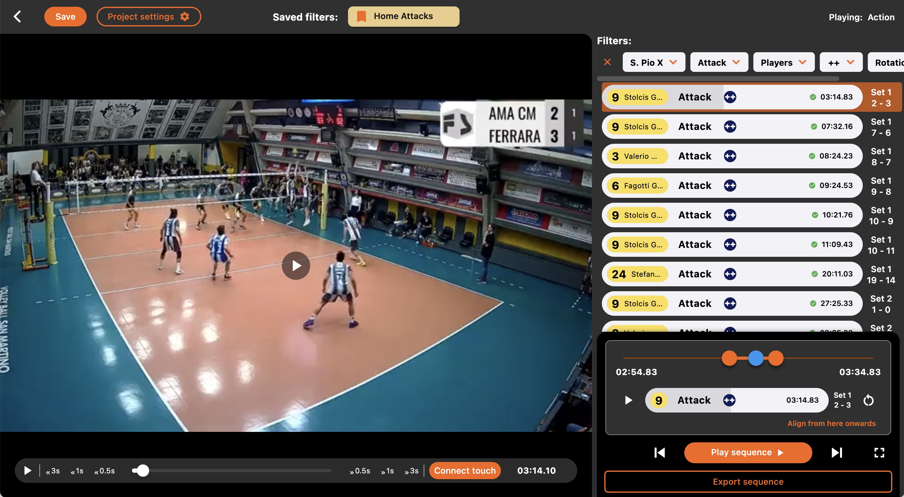 Screenshot of Volleyball Scout Video App while playing action