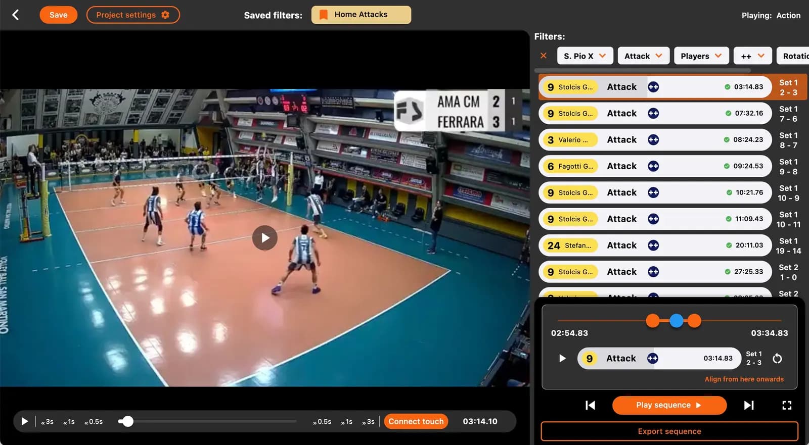 Screenshot of Volleyball Scout Video App while playing action
