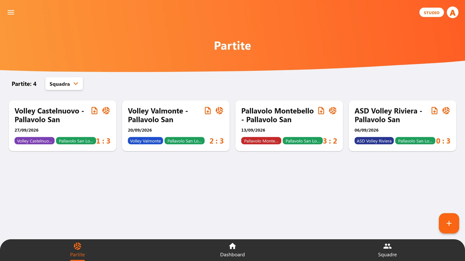 Lista meczów na tablecie